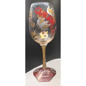 Lolita Love My Wine "Queen " Hand-Painted Wine Glass EUC Appears Unused